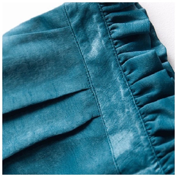 Silk Blue Teal Draping Top & Pant Set - Picture 3 of 12